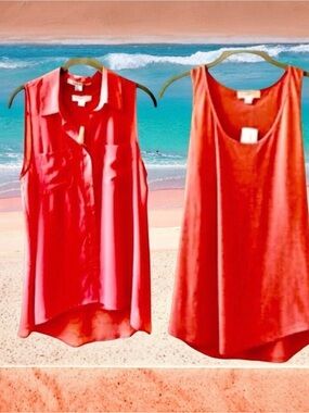 FOREVER 21 Orange Tank Top + Sleeveless Shirt SET two pieces